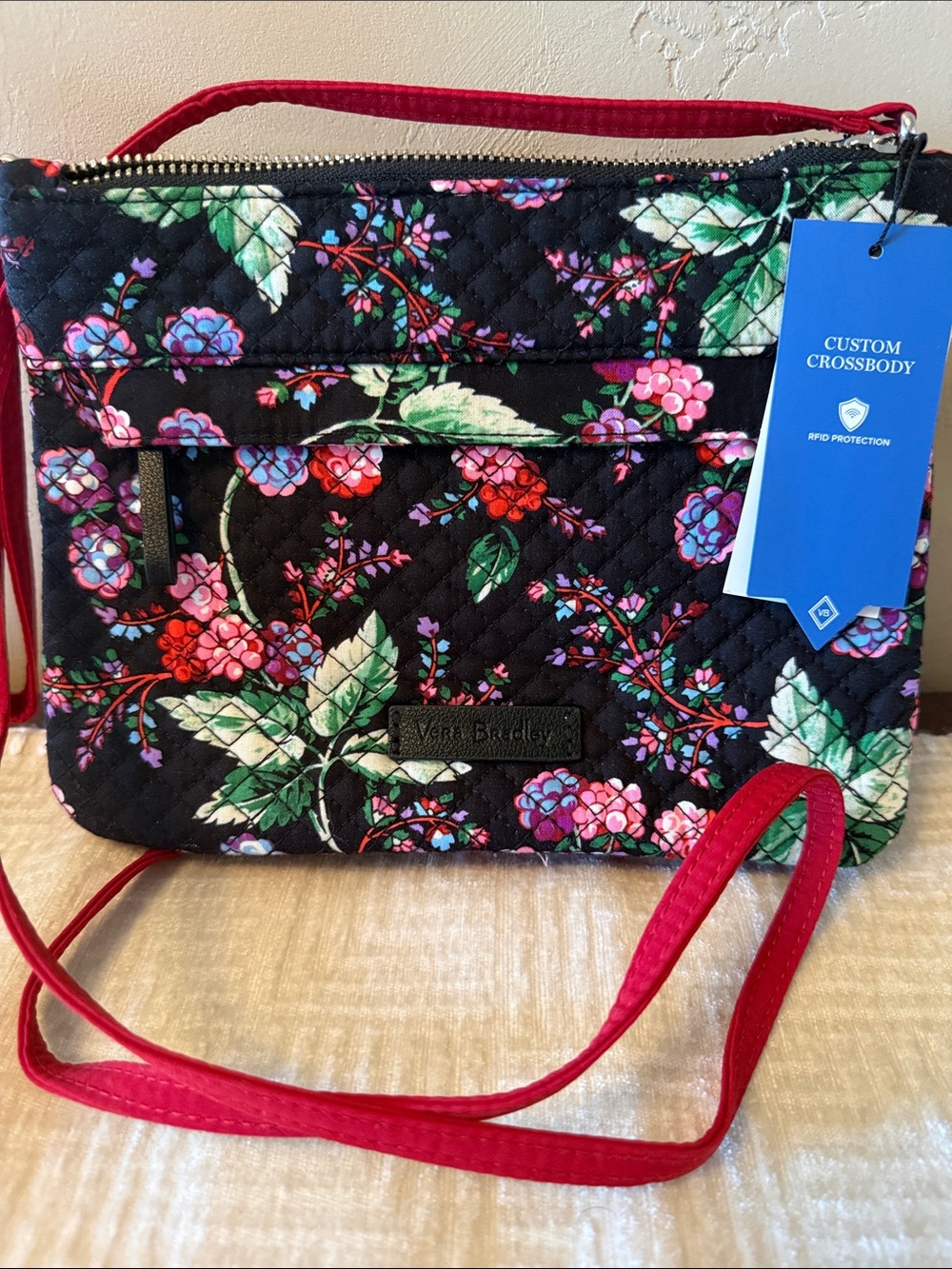 Vera Bradley Black Floral Quilted Crossbody and Red Crossbody Purses
